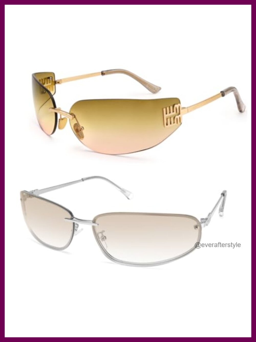 Y2K Wrap Around Sunglasses Frameless Shield Rectangular Gradient Lens UV
